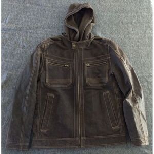 Wilsons Suede Leather Cafe Racer Moto Jacket Brown Men M Full Zip Hooded Vintage